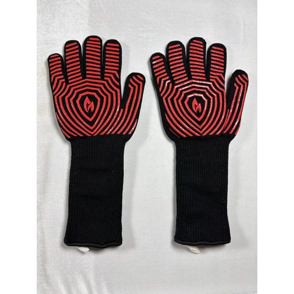 AZOKER BBQ Grill Gloves 932°F Heat Resistant 14” Extra Long Cuff Black New Open